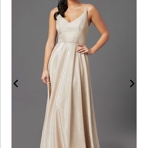 Long Champagne glitter formal occasion or prom dress